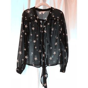 Sheer Black Blouse w Star Pattern